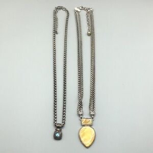 Bundle lot 2 semi chunky chain costume statement necklaces antique silver look.